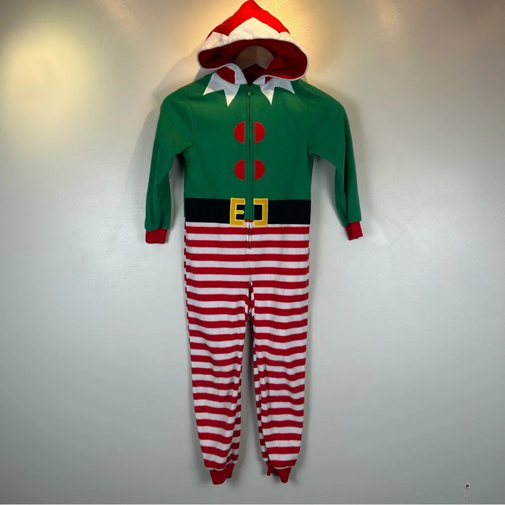 Cat & Jack Unisex Size 5 Elf One-Piece Fleece Sleepwear Zip-Up Pajama with Hood